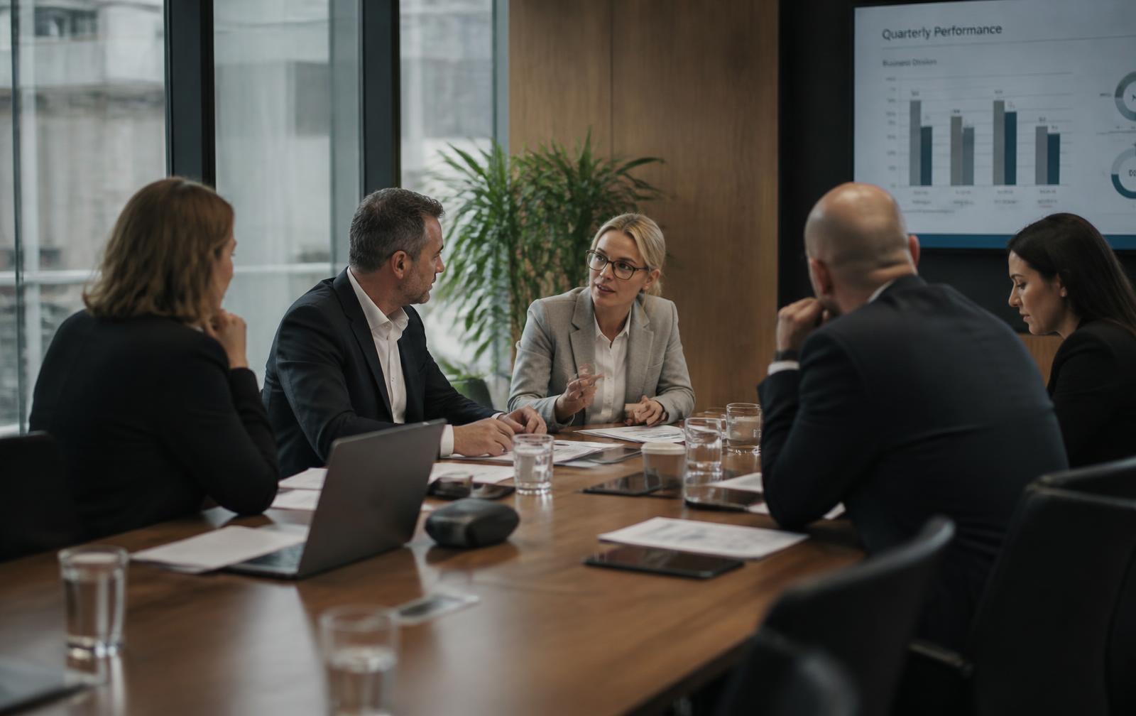 Directors in discussion around a boardroom table