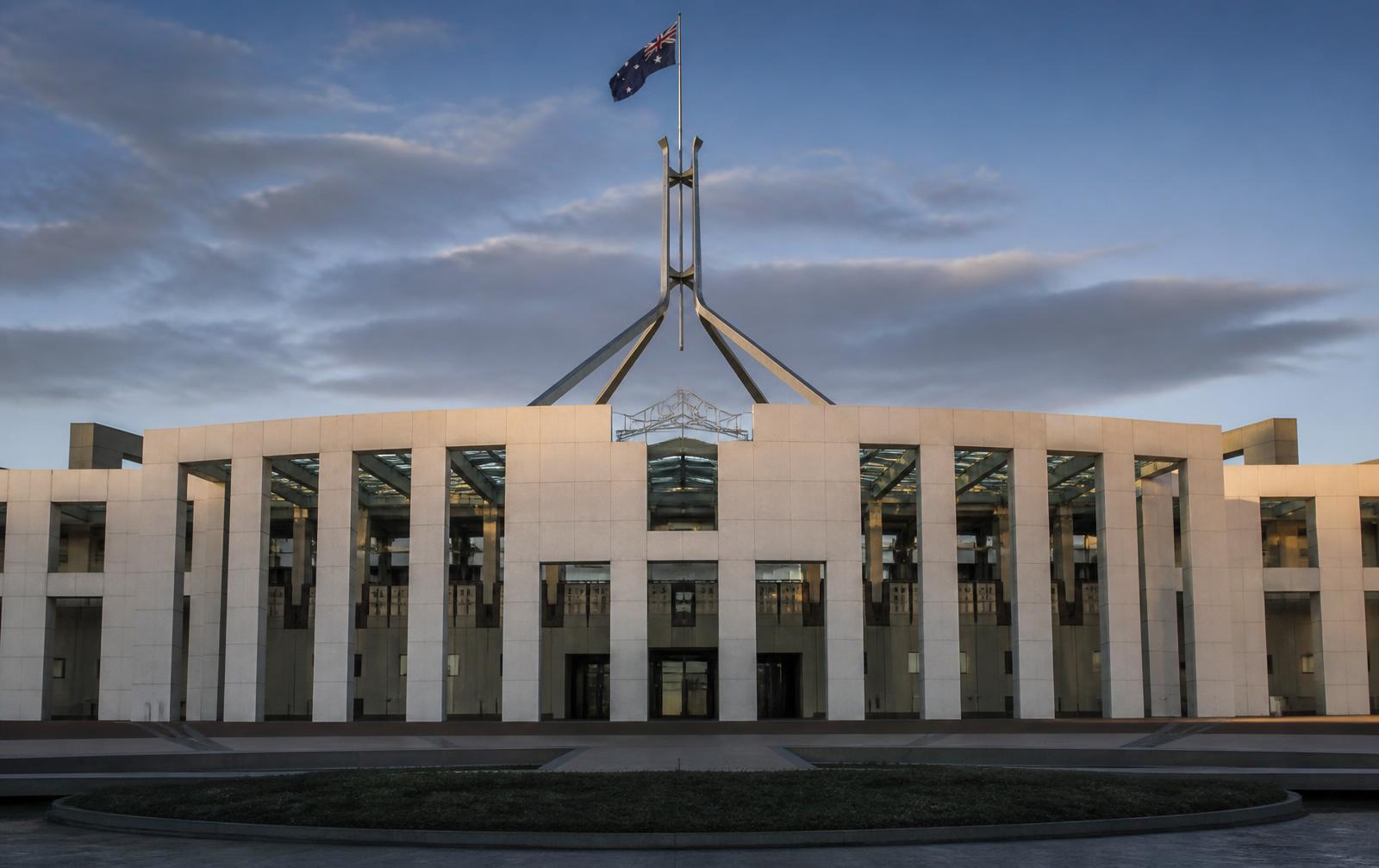 Australian Parliament House at dusk